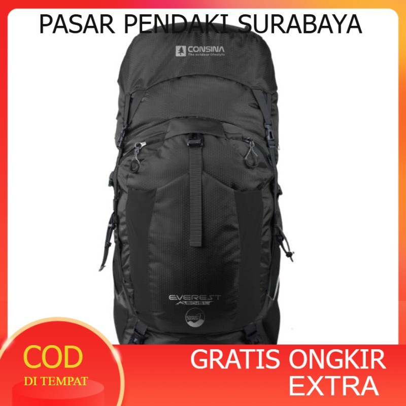 CONSINA. TAS CARRIER 60 LITER EVEREST BATH 3 + RAINCOVER BLACK