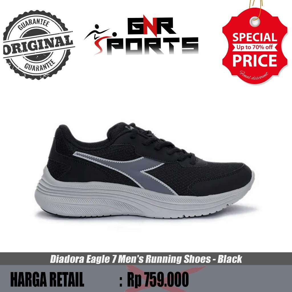 Sepatu  Diadora Eagle 7 Men's Running Shoes - Black Original 100%