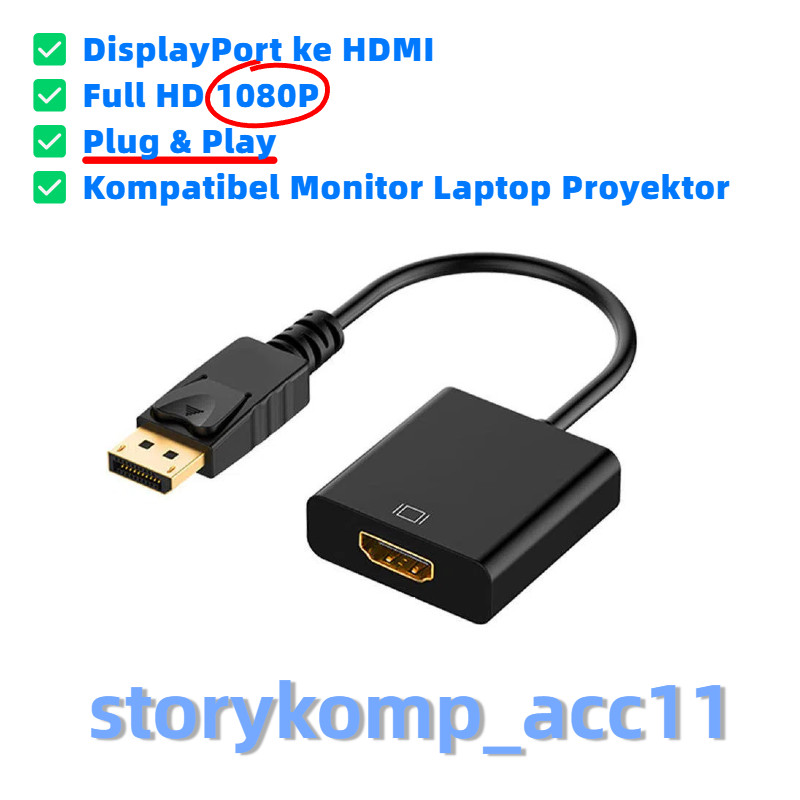 DisplayPort ke HDMI Converter Adapter Male to Female Full HD 1080P untuk PC Laptop Monitor Proyektor
