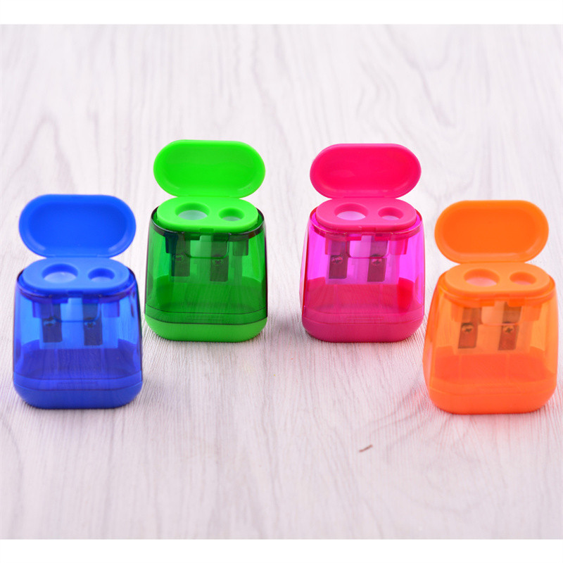 1pc Student Plastic Color Transparent Pencil Sharpener Geometric Double Hole Sketch Pencil Sharpener
