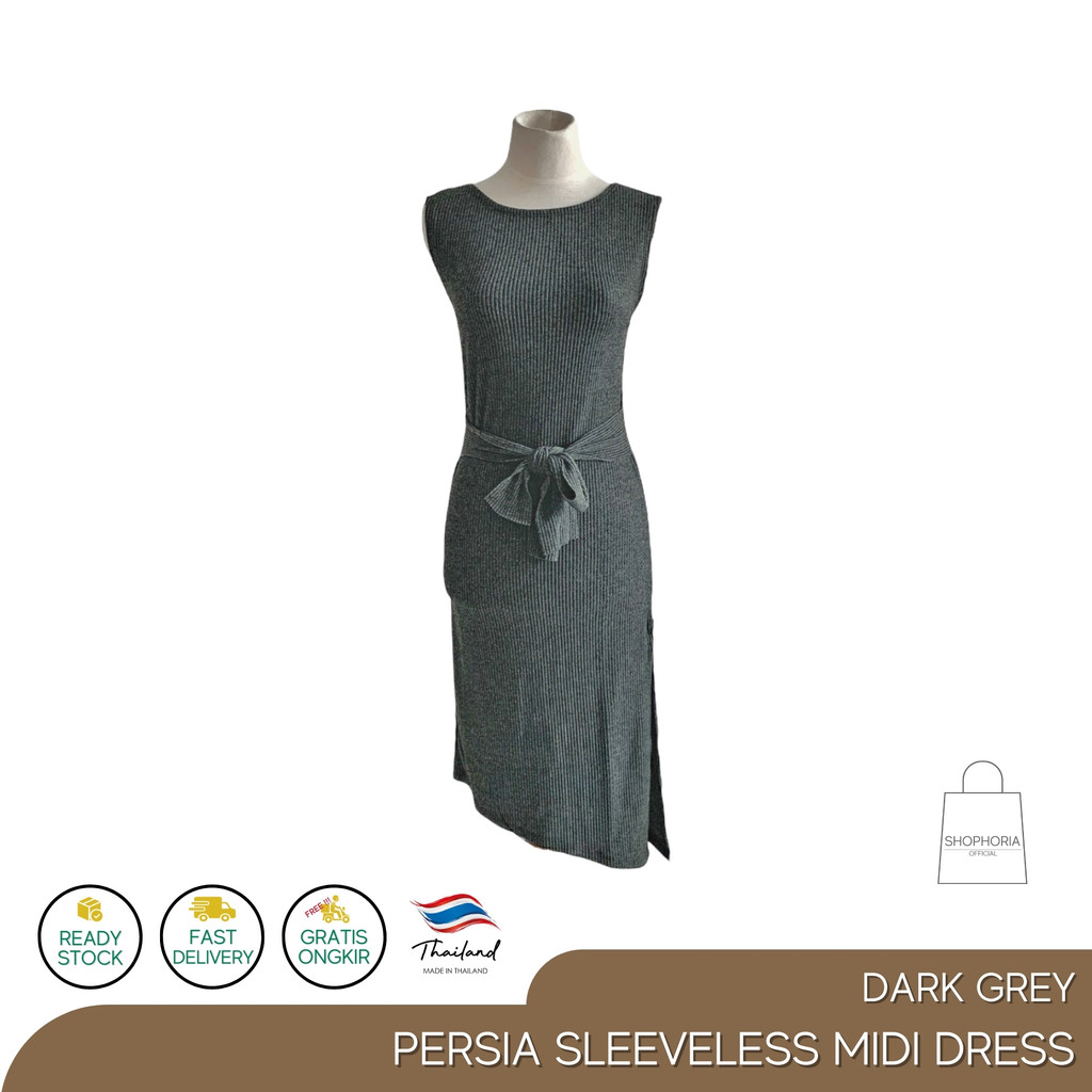 Baju Pakaian Wanita Dress Tanpa Lengan Impor Thailand Persia Dark Grey