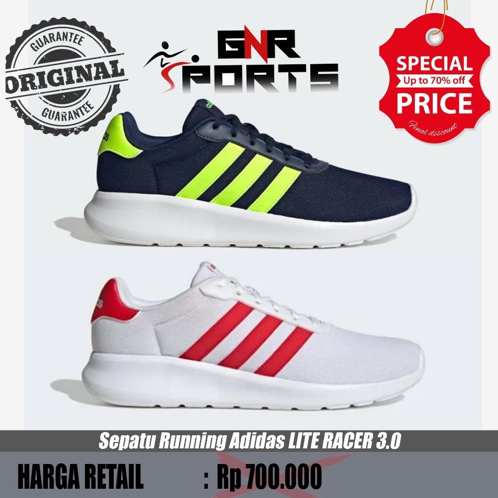 adidas RUNNING Sepatu Lite Racer 3.0 Pria Original 100%