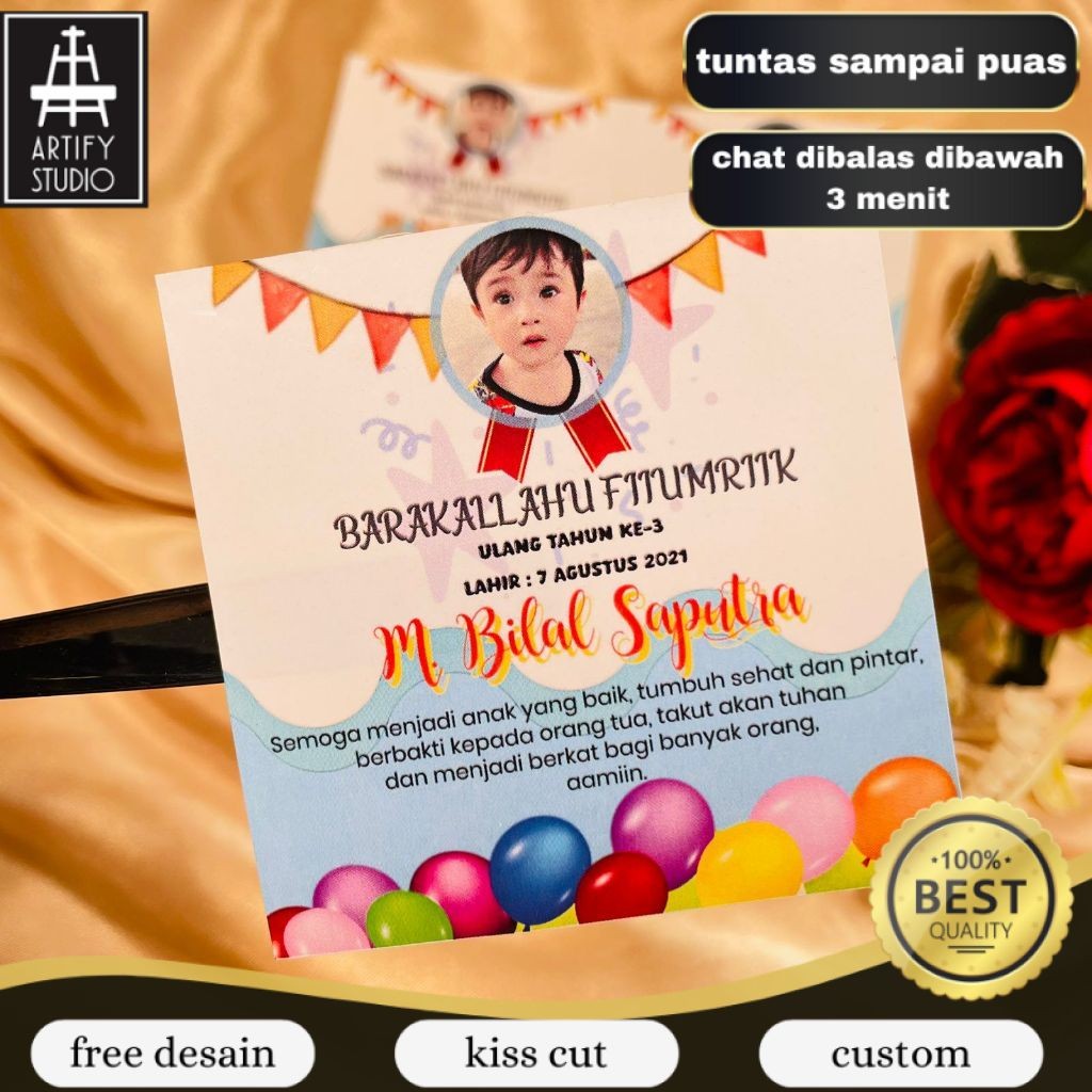 

Artify 9-15 Sticker Ulang Tahun Anak Bentuk Kotak Stiker Ultah Undangan Happy Birthday Uk.Besar