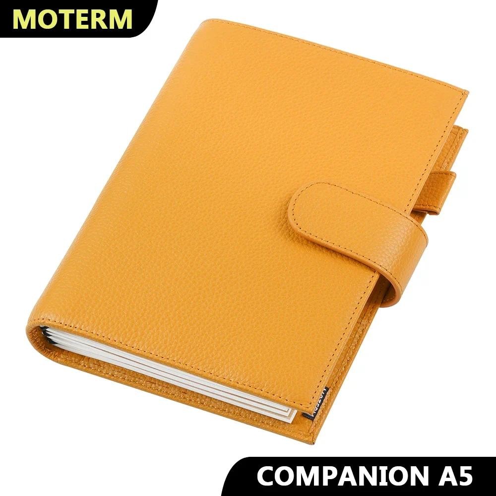 

Moterm Companion Travel Notebook A5 Size Journal Genuine Pebbled Grain Cowhide Organizer with Back Pocket and Leather Strip