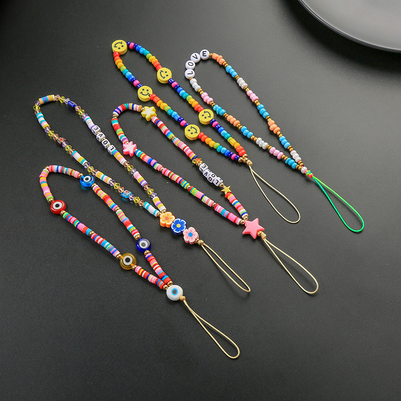 

MOPAI Multicolor Mobile Phone Strap Lanyard Smile Face Disk Beads Pearl Rope Cellphone Chains For Women 2021 Fashion Accessories