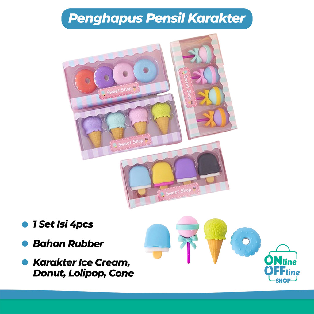 

Penghapus Pensil Karakter Sweet Shop Cone Lolipop Ice Cream Donut Set 4 837