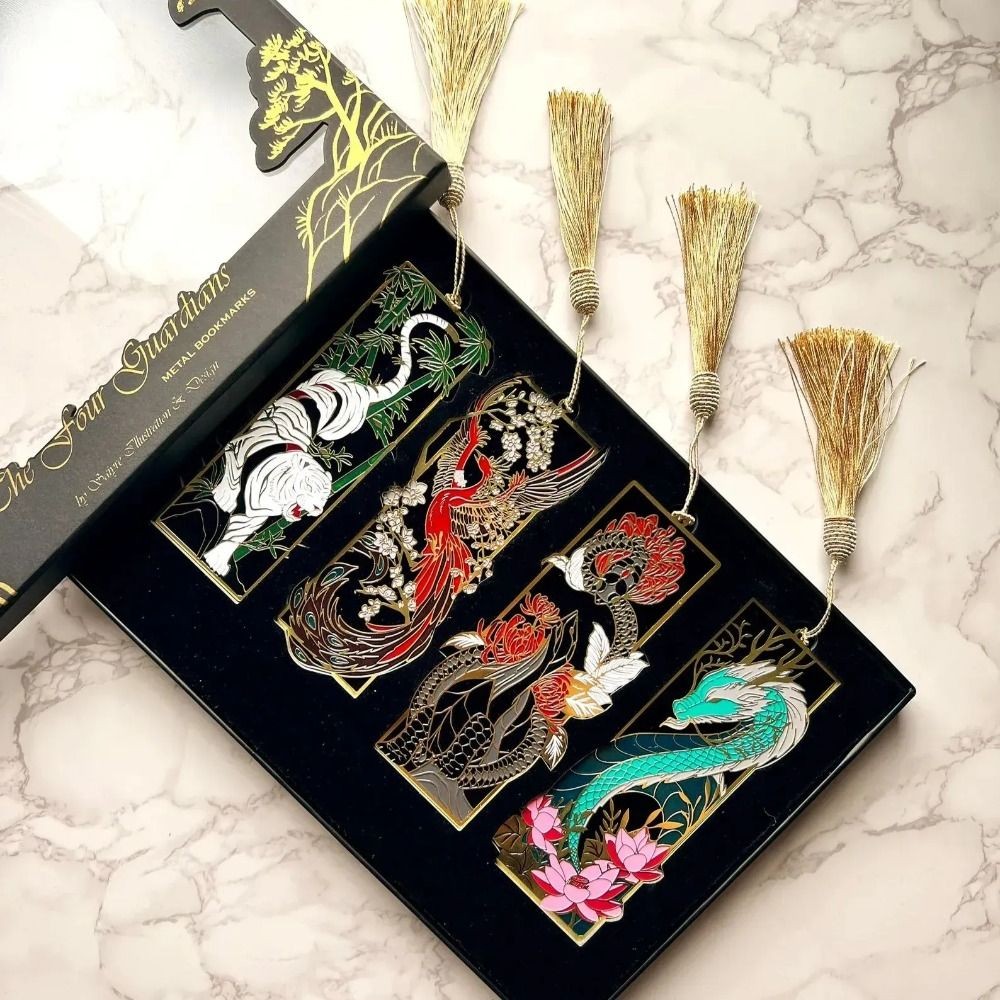 

Creative Metal Chinese Style Hollow Bookmark Retro Four God Beast Bookmark Metal Bookmark School Supplies for Children