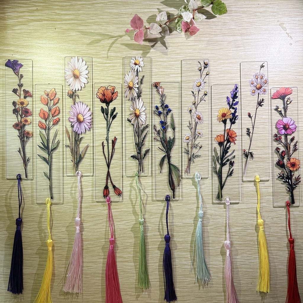 

10pcs Acrylic Bookmarks Student Learning Supplies Stationery Gifts Decor Gifts Book Office Transparent small flower bookmark