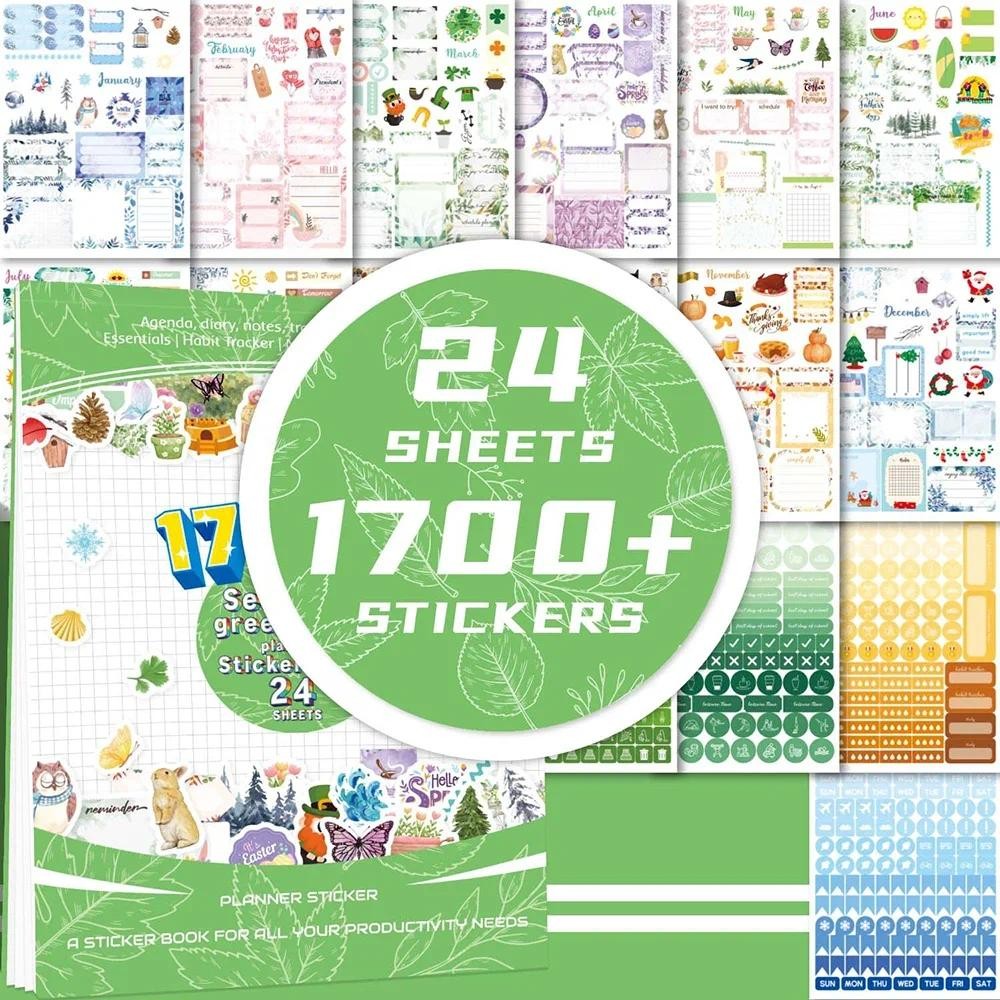 

Green Plants Day/Week/Month Planner Sticker Book DIY Scrapbooking Diary Handbook Decorative Material Stickers Stationery