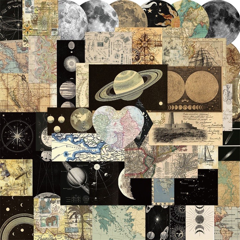 

10/30/50PCS Vintage Planet Map PVC Sticker Aesthetic Chidlren's Korean Stationery DIY Decoration Scrapbooking School Supplies