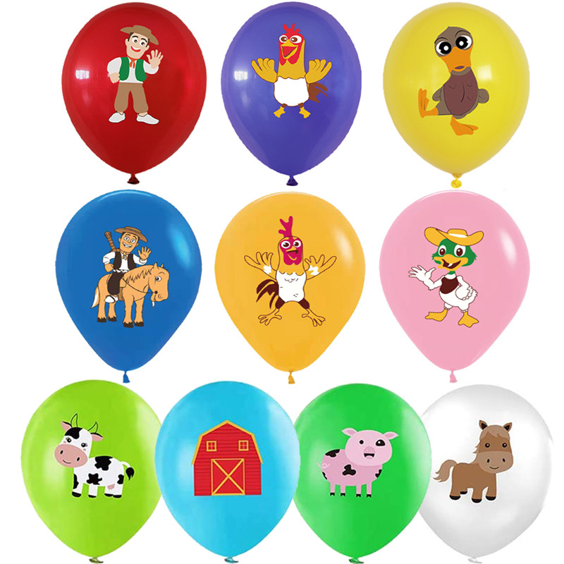 

10pcs/lot Chicken Latex Balloons Farm Animals Cow Pig Horse Sheep Chick Happy Birthday Baby Shower La Granja Zenon Party Decor