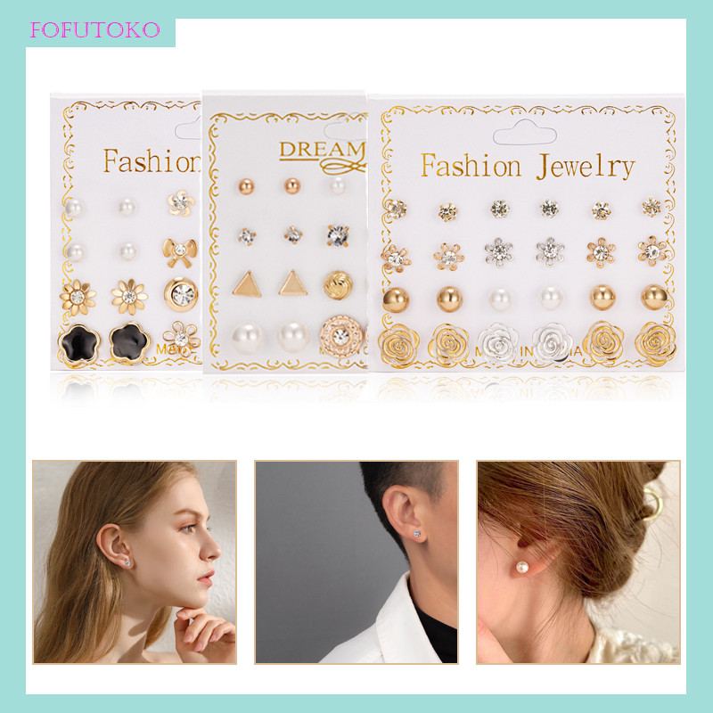 12 Pasang Set Anting Korea / Aksesoris Anting Wanita / Anting Set Fashion Wanita Korea