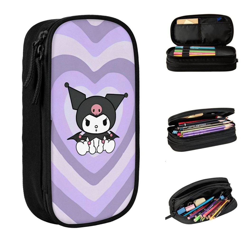 

Cute Kawaii Kuromi Purple Heart Pencil Case Cartoon Pencilcases Pen Box Girls Boys Large Storage Bag Office Cosmetic Stationery