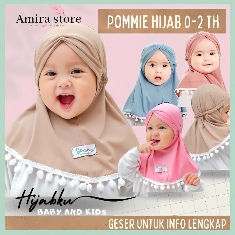 Hijab bayi new born 3 6  bulan 0 1 tahun sampai 18 bulan POM-POM TALI KARET  Kerudung bayi hijab bay