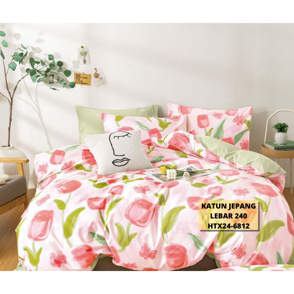 ProvenSprei - Sprei Katun Jepang motif Bunga Tulip Pink HTX 6812