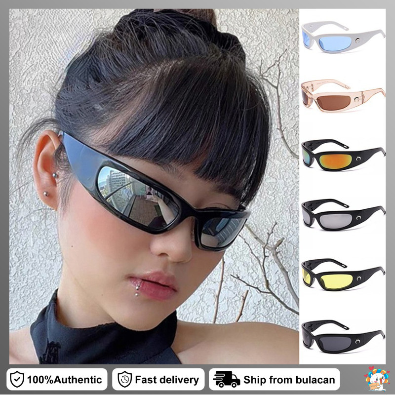 Y2K Glasses Tiktok Lenses Moon Rectangular Sunglasses Y2K Outdoor Sports Eyepieces Hippie Vintage Su