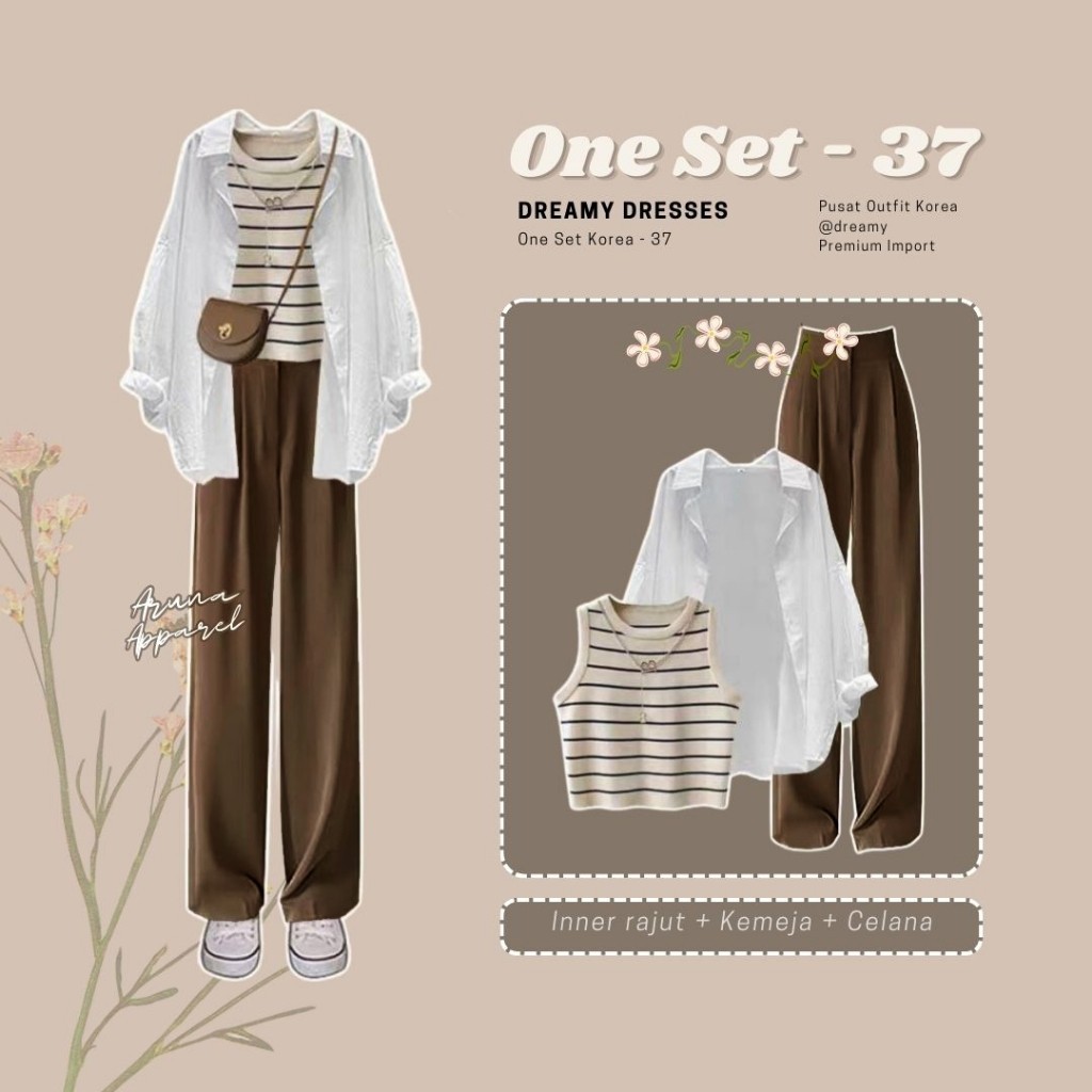 3in1 One Set Korean Style, Outfit Korea, Outfit Wanita, Ullzang // Outfit Cewek Bumi - Inner Stripe 