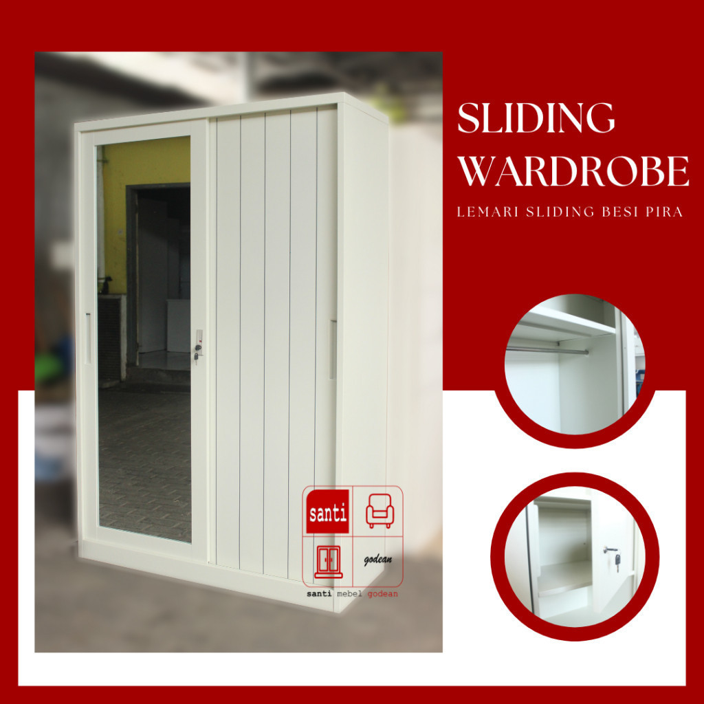 Lemari Sliding Besi Putih 120 cm Pira