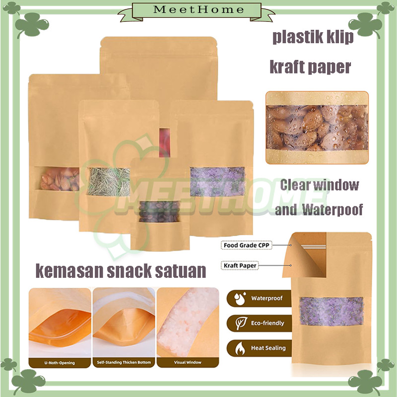 Standing Pouch Window Kraft Paper/Paper Coklat Window Plastik Kemasan Makanan/Standing Pouch Window 