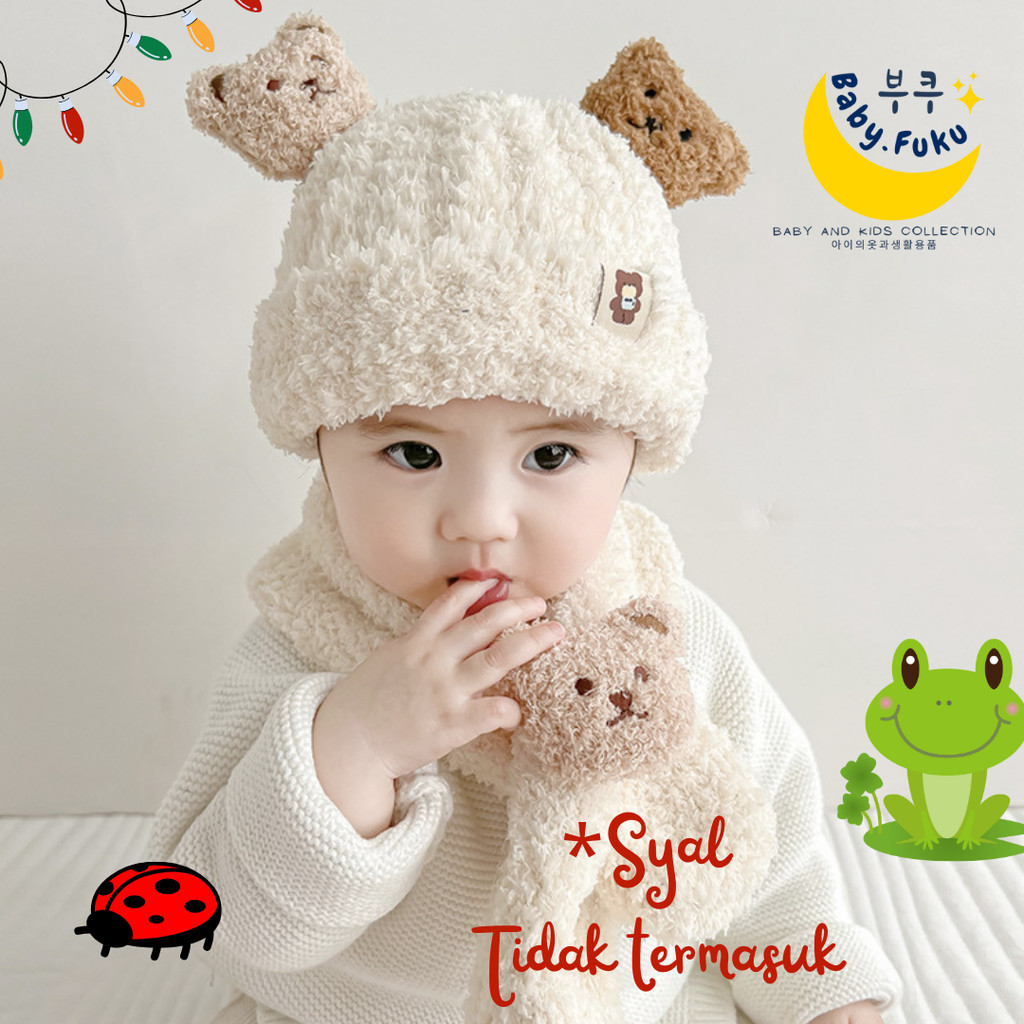 Baby.Fuku Topi Kupluk Bayi Polos Model Bear Laki Laki Perempuan Usia 0-6 Bulan Umur 1 2 3 Tahun thn 