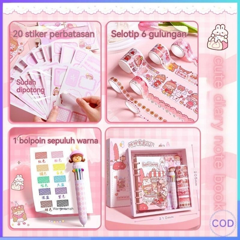 

【COD】cute diary note book set binder A6 spiral folder book diy diary sticker set