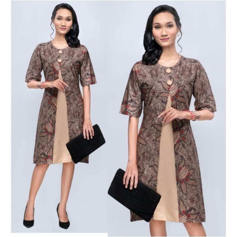 Dress Batik Wanita Jumbo 4L-5L Atasan Terusan Tunik Big Size XXL XXXL Seragam Batik MWR-C/ BATIK NAS