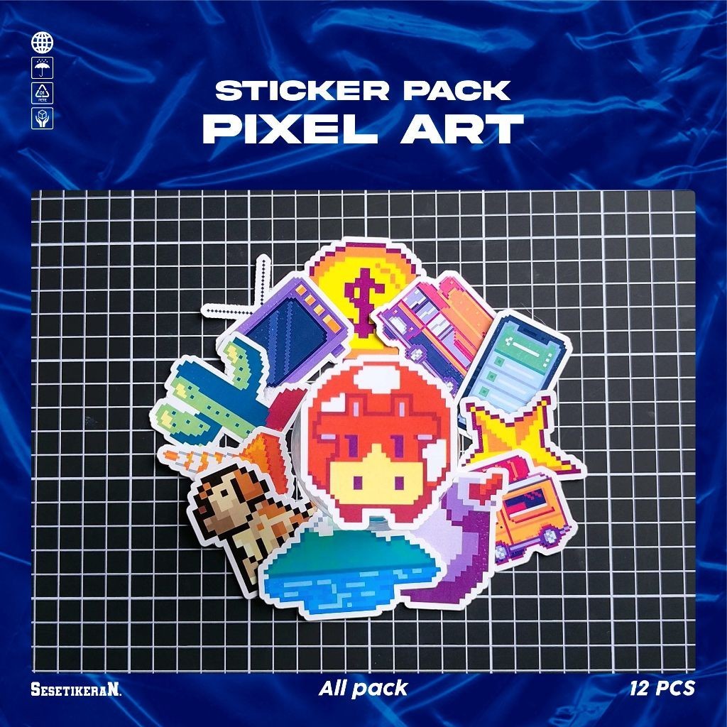 

COD✨ Sesetikeran Stiker Pack Kartun Pixel Lucu Keren Untuk Koper Laptop Skateboard