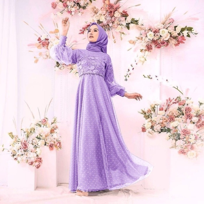 Maxi Dress Tiledot Brukat Furing Baju Maxy Modern Gaun Pesta Kondangan - Lilac, M Original terbaru Murah Termurah Import terlaris Trendy kekinian