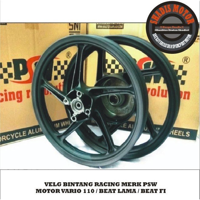Velg Bintang Motor Merk PSW Ukuran 160/185 Ring 14 Motor Vario 110 Vario Beat Lama Beat FI Warna Hit
