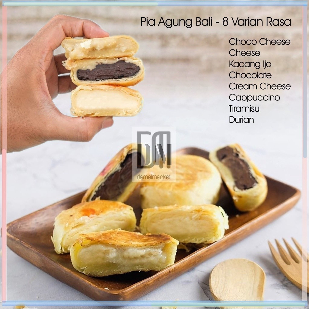 

Pia Agung Bali Oleh-Oleh Khas Bakpia Enak Lumer Coklat Keju Kacang Hijau Durian Krim Cappuccino Tiramisu Isi 5pcs