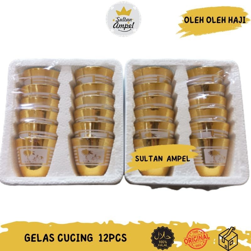 TERMURAH  Gelas Cucing Arab Mini Kecil Air Zamzam Gold Silver Kaca Set 12 pcs Premium untuk Oleh Ole