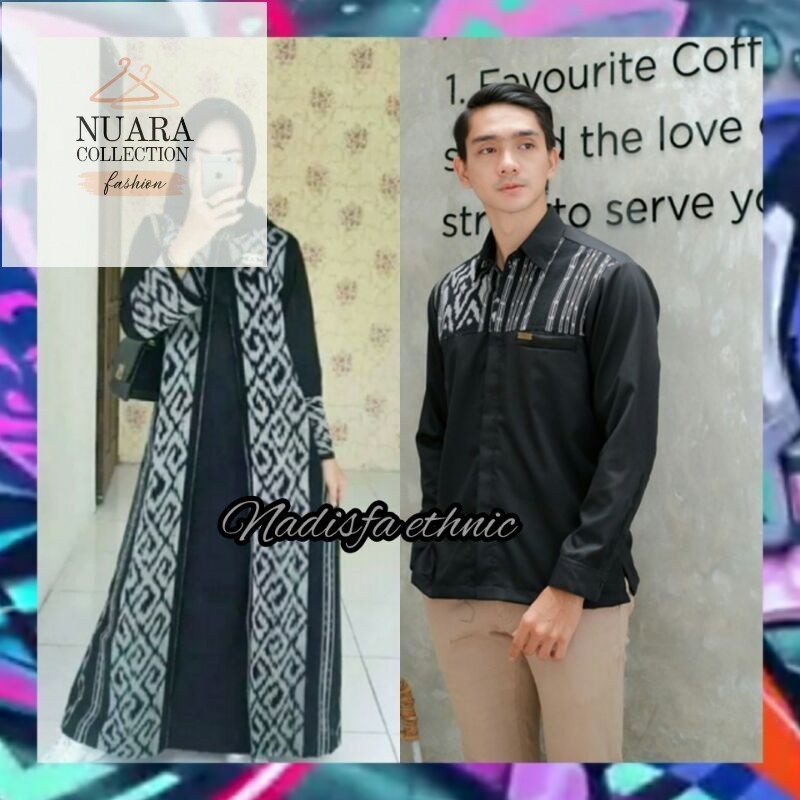 couple tenun ethnik abaya tenun etnik gamis tenun hitam couple kemeja hitam