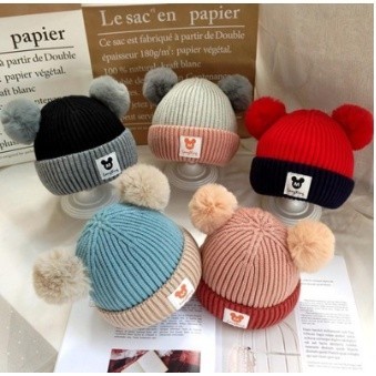 Topi Kupluk Anak Bayi Laki-Laki  Perempuan Pompom / Topi Kupluk Haopenyou  Bayi Perempuan 0-6 Bulan 