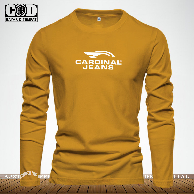 Baju Kaos Pria Wanita Lengan Panjang Tshirt Distro Logo Cardinal Jeans Text Putih