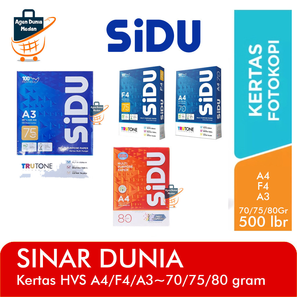 

Kertas HVS SIDU Per RIM Fotokopi print A4 F4 A3 70 75 80 gr
