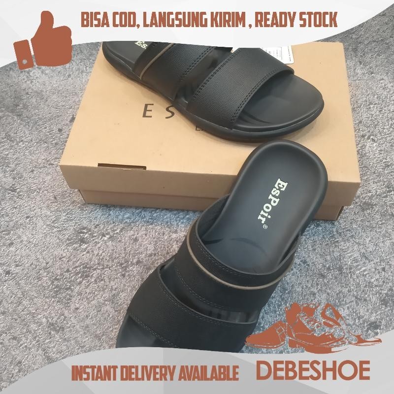 SANDAL KULIT SLOP PRIA SENDAL SELOP SANDAL TALI 2 COWOK ELEGAN RAPIH SELOP ANAK COWOK DEWASA HITAM