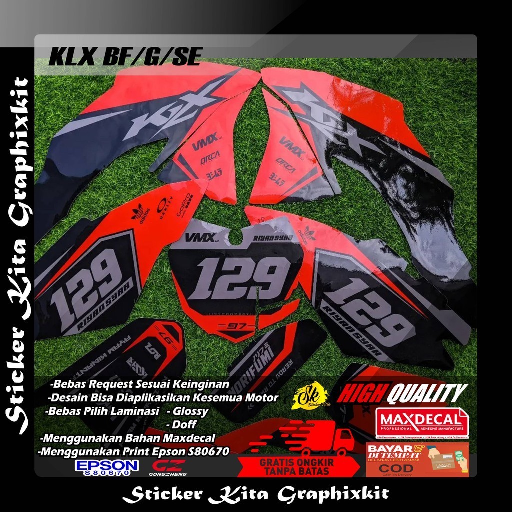 483 DECAL STICKER FULLBODY MOTOR KLX BF/G/SE DESAIN SIMPEL LIST ORANGE STABILO X ABU BEBAS COSTUM