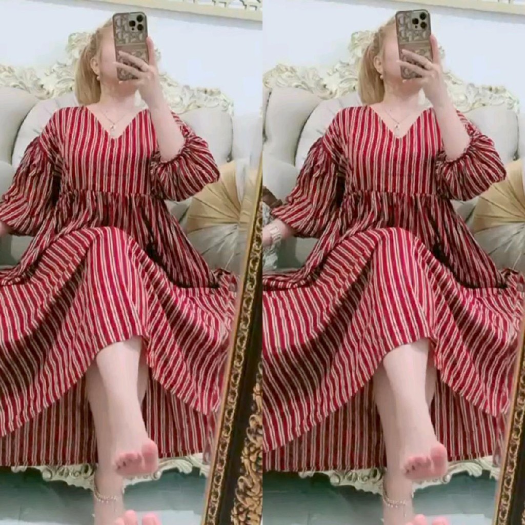 Dress Wanita Inara Rimbaa Katun Rayon Lengan Balon Tali pinggang Glf