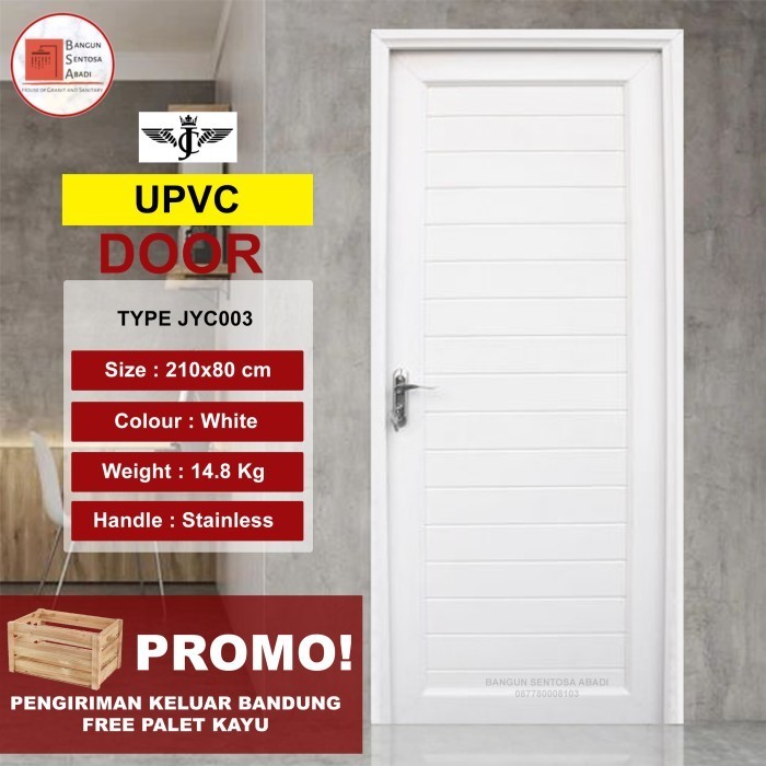 PINTU UPVC KAMAR MANDI 210x80 KOMPLIT KUSEN KUNCI PINTU WC U-PVC JAYCO - KIRI, PACKING KAYU