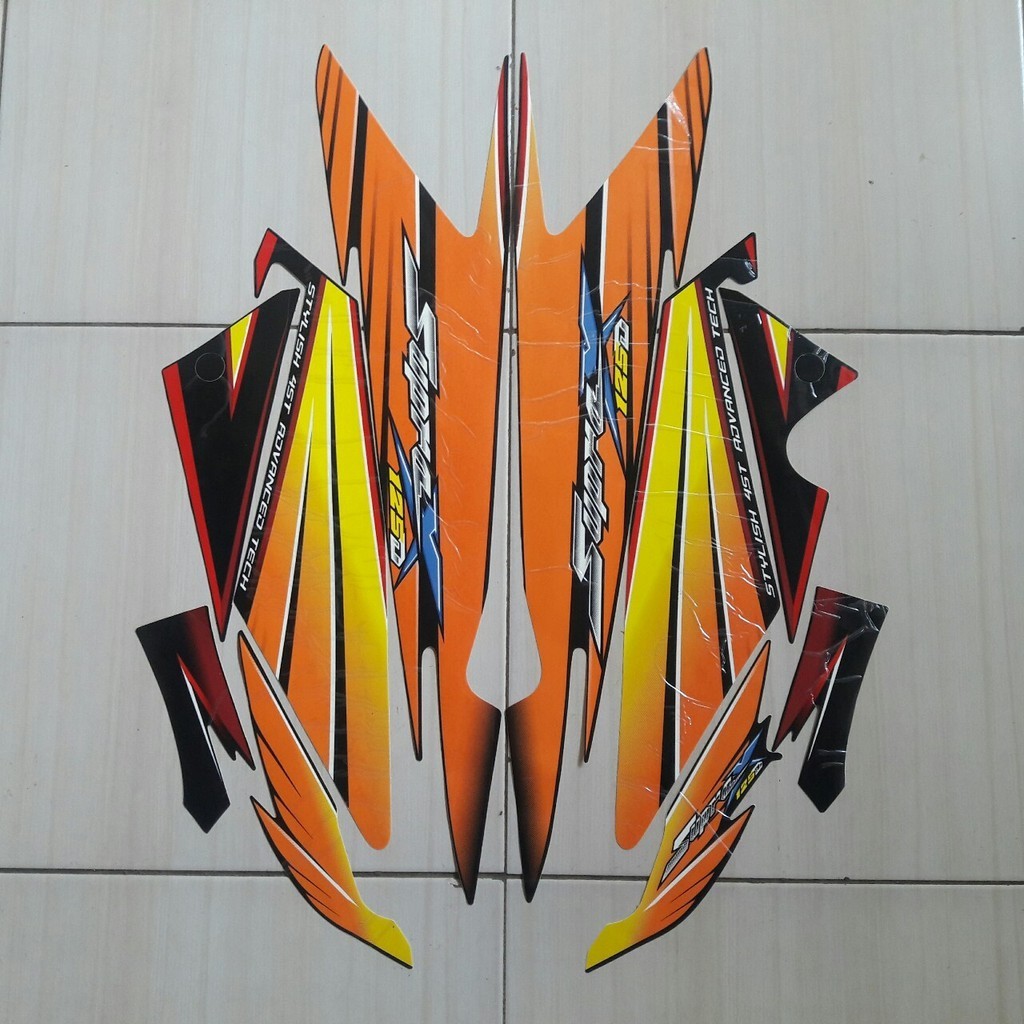 sticker striping motor Honda supra x 125d 2005 orange