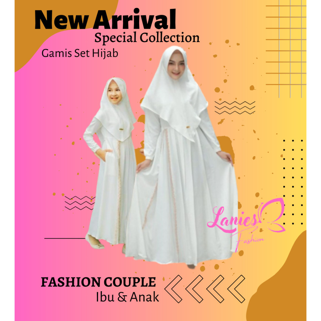 Gamis Putih Couple Ibu Dan Anak PErempuan Usia 3-16 TAhun Set Hijab Gamis Nashwa Putih Variasi Renda