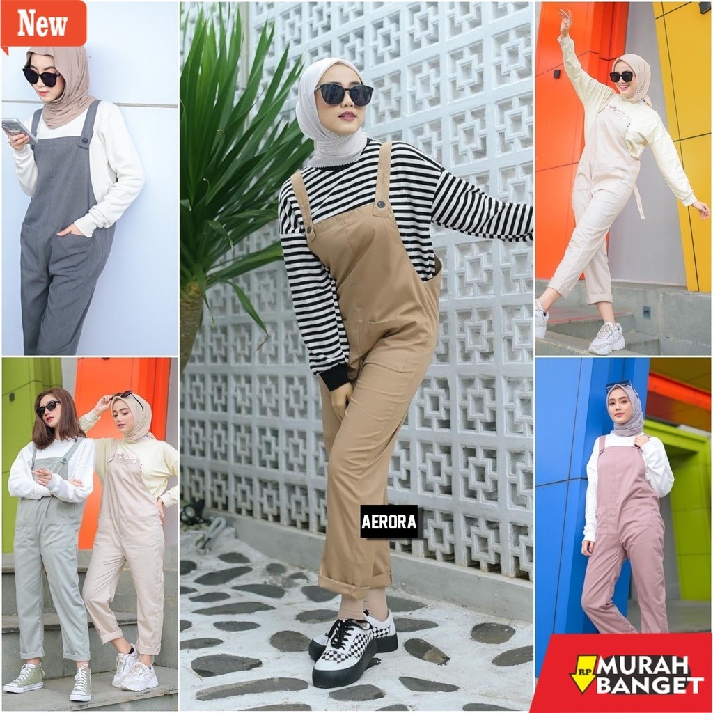 Jumsuit Wanita Kekinian Baju Kodok Overall Overal Wanita Motif Polos Katun American Drill Premium Te