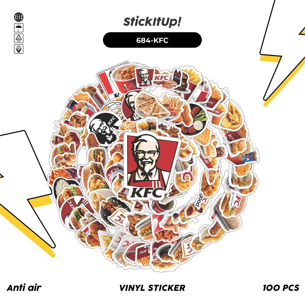 

COD✨ 100 Pcs Stiker Pack KFC Delicious Fried Food & Drinks Lucu Aesthetic Vynil Waterproof untuk Freebies Sticker Buku Journal Casing HP Laptop