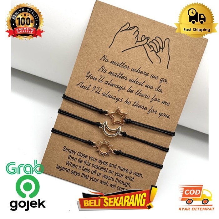 Gelang Tali Hitam Bulan Bintang Couple Simple Couple Pria Wanita G393