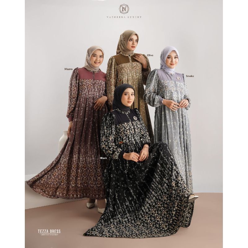 TEZZA DRESS NADHEERA LUXURY GAMIS MOTIF RAYON PREMIUM GAMIS PESTA DEWASA JUMBO ORIGINAL NADHEERA GAM
