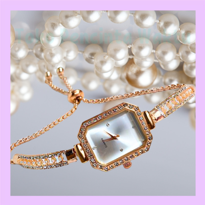 ( Bisa COD)Jam Tangan Wanita Quartz dengan RANTAI SERUT: Stainless Steel Dial Kotak Anti Karat Anti 