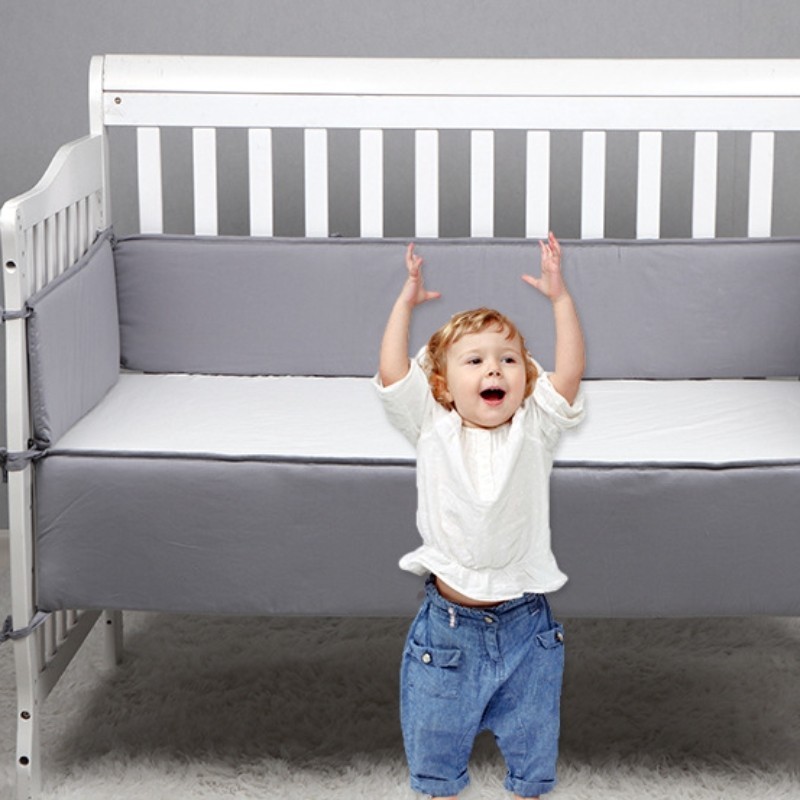4 buah/set pagar tempat tidur bayi, pagar pelindung tempat tidur katun Bumper tebal satu bagian peli