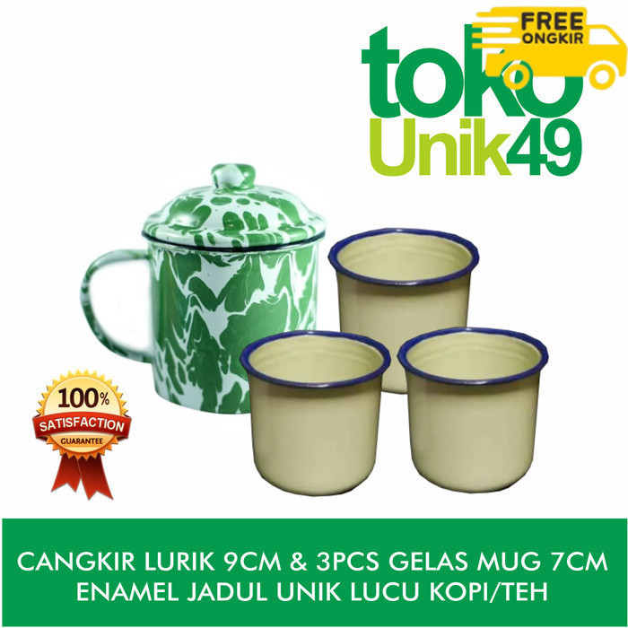 ✨LARIS✨ -CANGKIR LURIK 9CM & 3PCS GELAS MUG 7CM ENAMEL JADUL UNIK LUCU KOPI/TEH