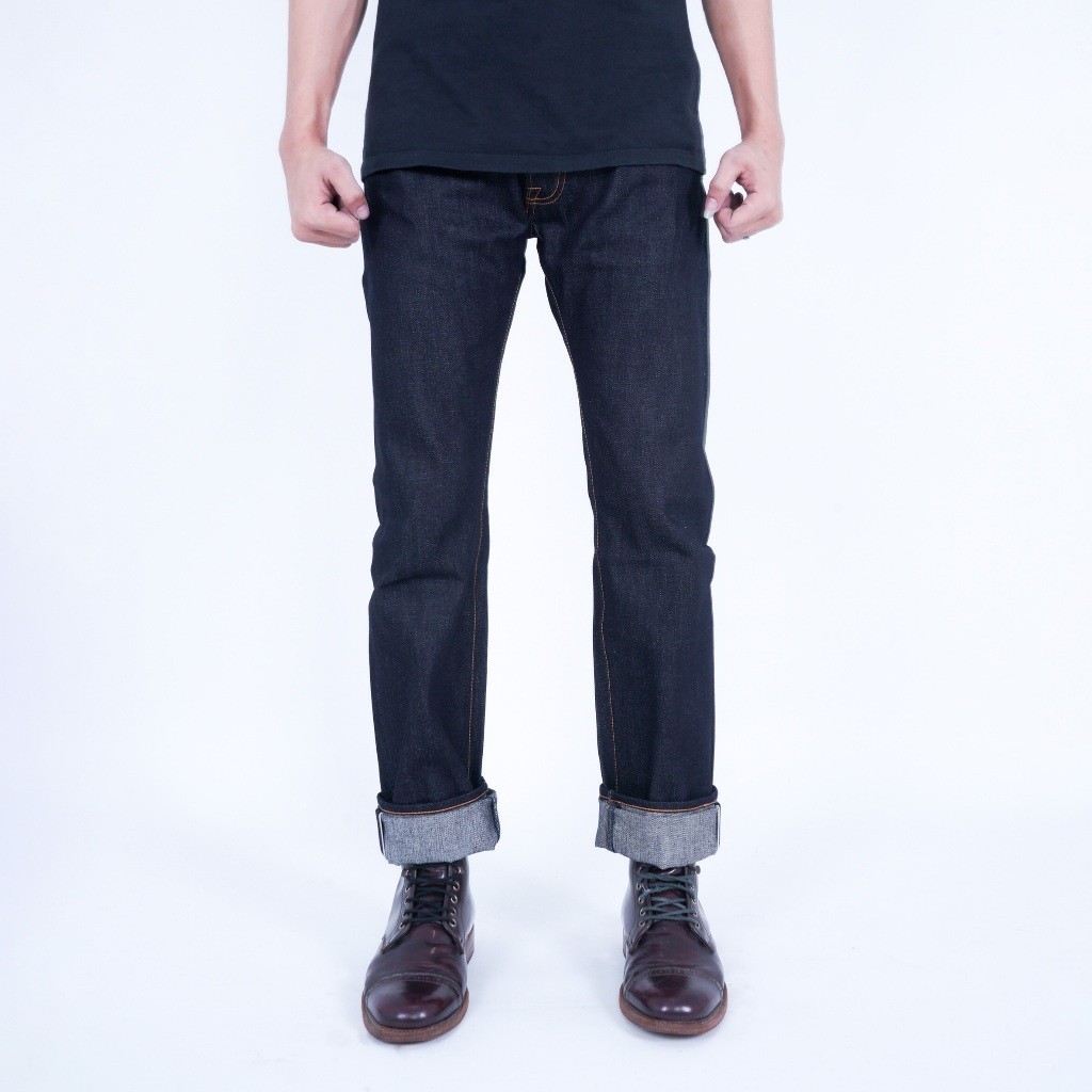 EARTHY GENOVA - Denim Selvedge LYNX 15 Oz Sanforized Celana Raw Jeans Pria Super Deep Indigo Red Lin