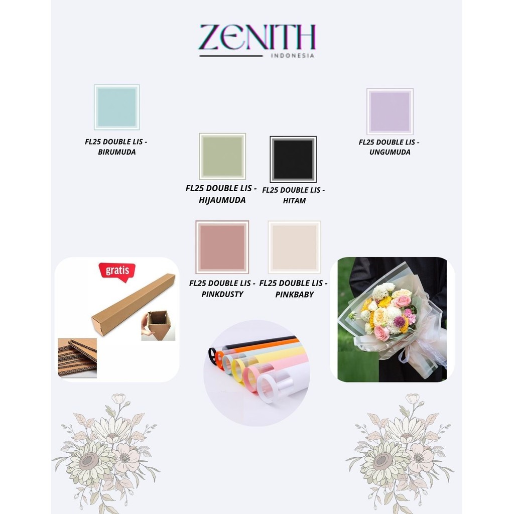 

Zenith - (5 LEMBAR) - FL25 DOUBLE LIS Kertas Bunga Paper Buket Motif Frame List Transparan Florist Cellophane